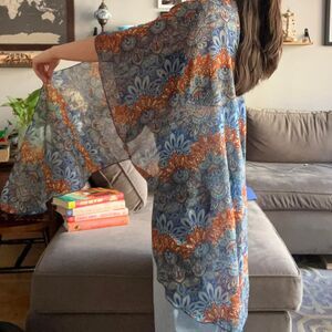 Floral Chiffon Kimono Flowy Sleeves Stevie Nicks 70s Boho Festival
